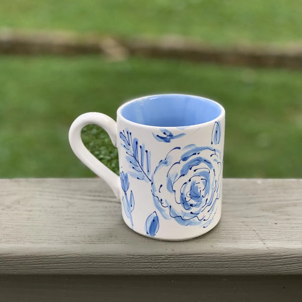 Blue and White China Travel Coffee Mug Insulated Hand Painted Porcelai -  Artistic Romantic