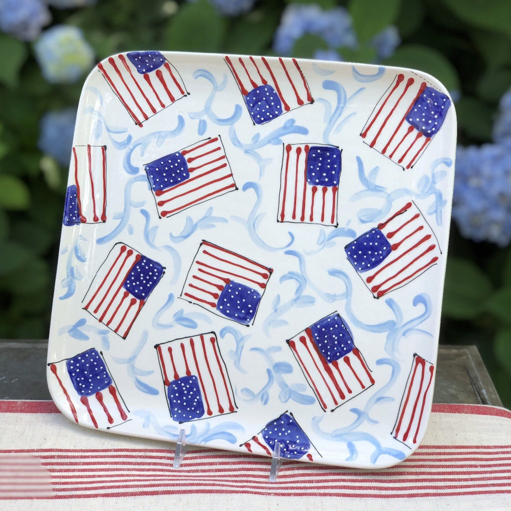 Hand Painted American Flag Platter