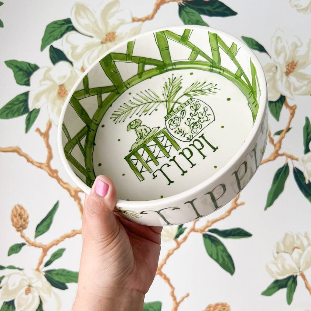 Green Chinoiserie Dog Bowl