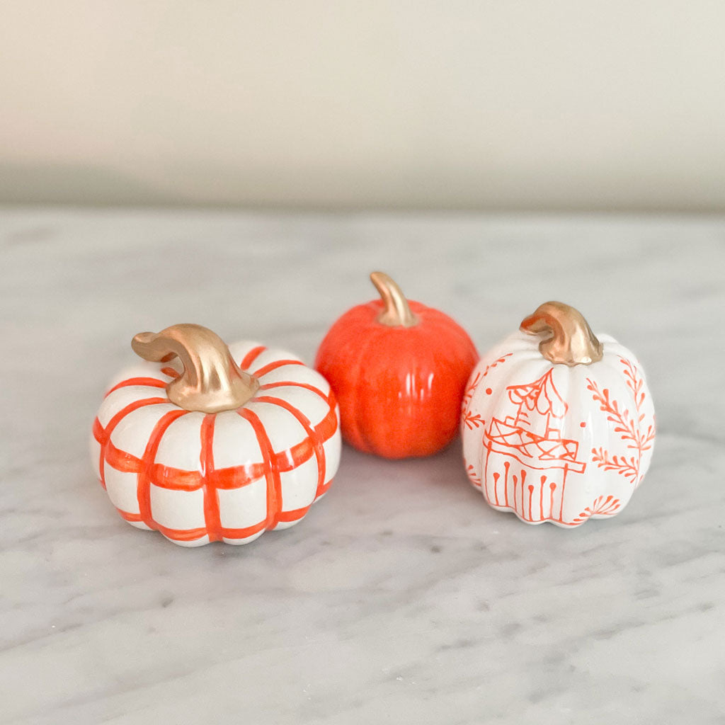 Mini Orange and White Chinoiserie Pumpkin Set