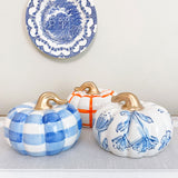 Orange Gingham Hand Painted Squatty Ceramic Pumpkin
